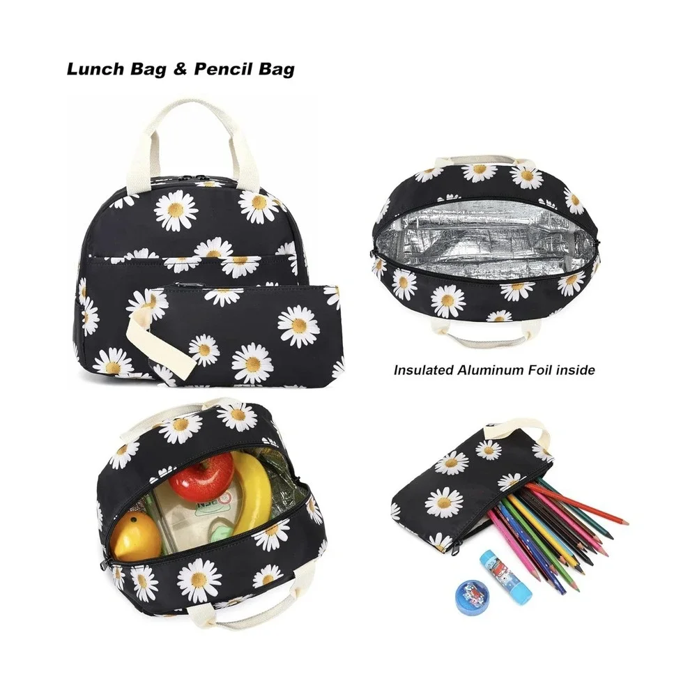 3in1 School Backpack for Girls, Daisy, Kids‎ Book-bag w/ Lunch Box & Pencil Bag